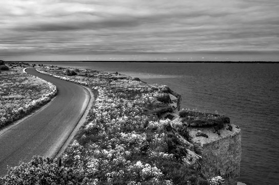 Sharp edge of the cliff and the turn of the small road Estonia Paldiski Nordics