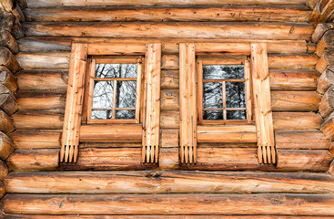 Windows in the old wooden house.
