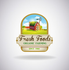 Label with the image of a farm