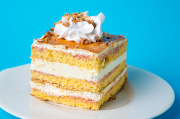 Slice of banana cake on a plate