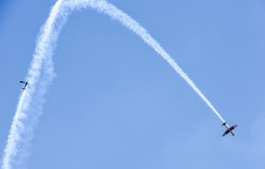 Air show of Swiss acrobatic fly team at Lugano