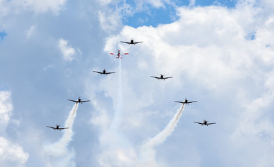 Air show of Swiss acrobatic fly team at Lugano