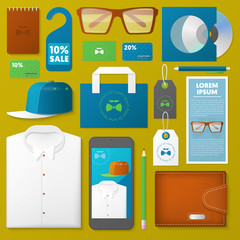 Man Fashion Corporate Identity Template Set. Male Stationary Mockup. Personal Branding. Vector illustration