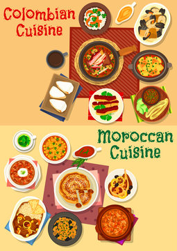 Colombian and moroccan cuisine icon set design