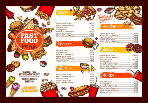 Fast food restaurant menu brochure template design