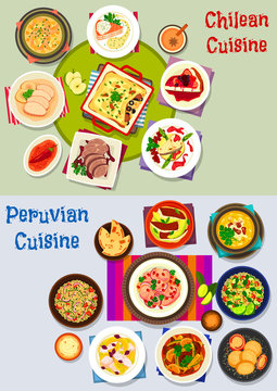 Chilean and peruvian healthy food icon set