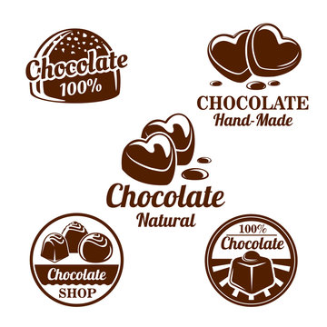Chocolate, cacao sweets symbol set for food design