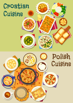 Polish And Croatian Cuisine Icon Set, Food Design