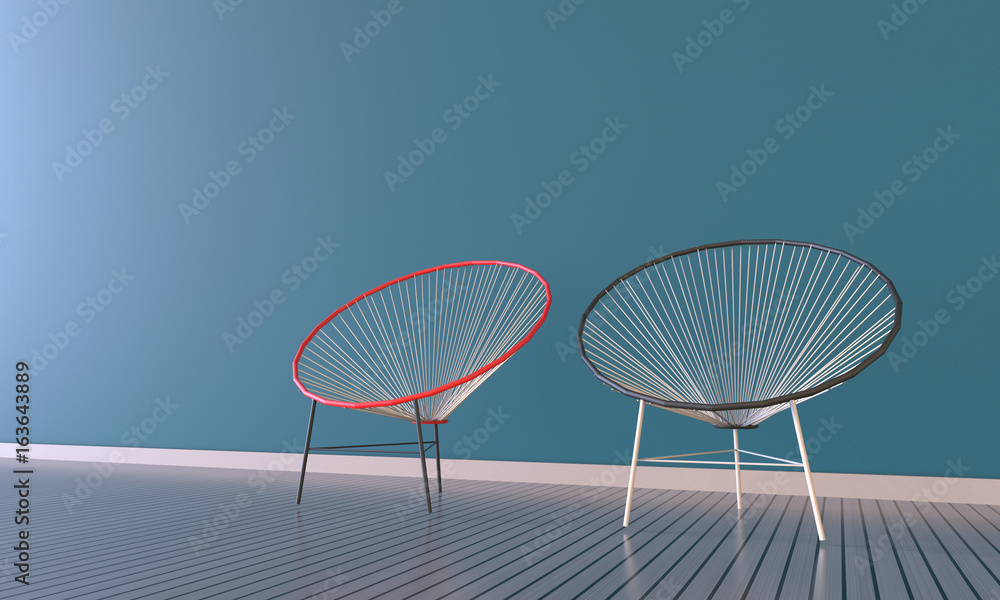 Aufkleber comfortable two chair minimal in display decorated / 3d rendering
