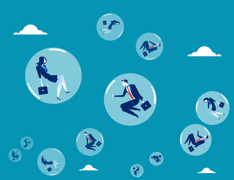 Business People Inside Of Floating And Bubbles. Concept Business Vector Illustration.