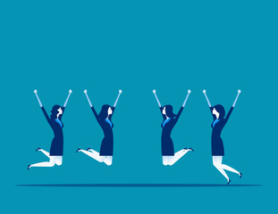 Business team jumping. Concept business vector illustration. Group of people celebrate to success business.