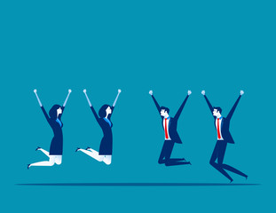 Business team jumping. Concept business vector illustration. Group of people celebrate to success business.