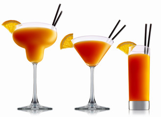 fresh fruit alcohol cocktail or mocktail mimosa in classic glass with orange beverage isolated on white background