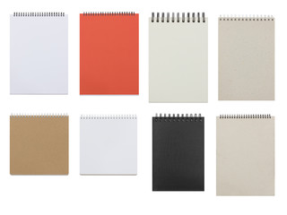 Blank notebook collection with copy space isolated on white background
