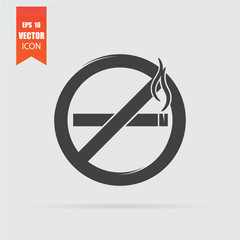 No smoking sign icon in flat style isolated on grey background.