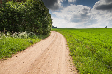 Fototapeta na wymiar Gravel road in latvian countryside.
