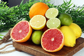 Fototapeta na wymiar Citrus fruits (orange, lemon, grapefruit, mandarin, lime)