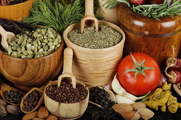 spices on wooden background