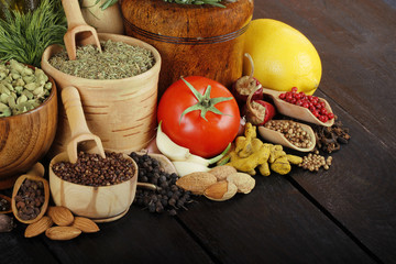 spices on wooden background