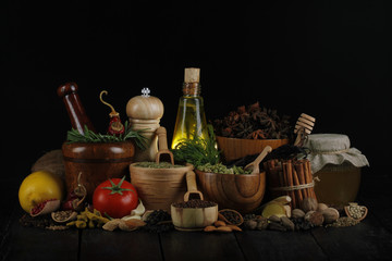 spices on black background