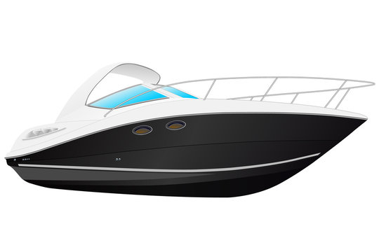 black and white motorboat on white background clip art preview