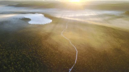 Drone photography & Swamps (bog) hiking track - obrazy, fototapety, plakaty