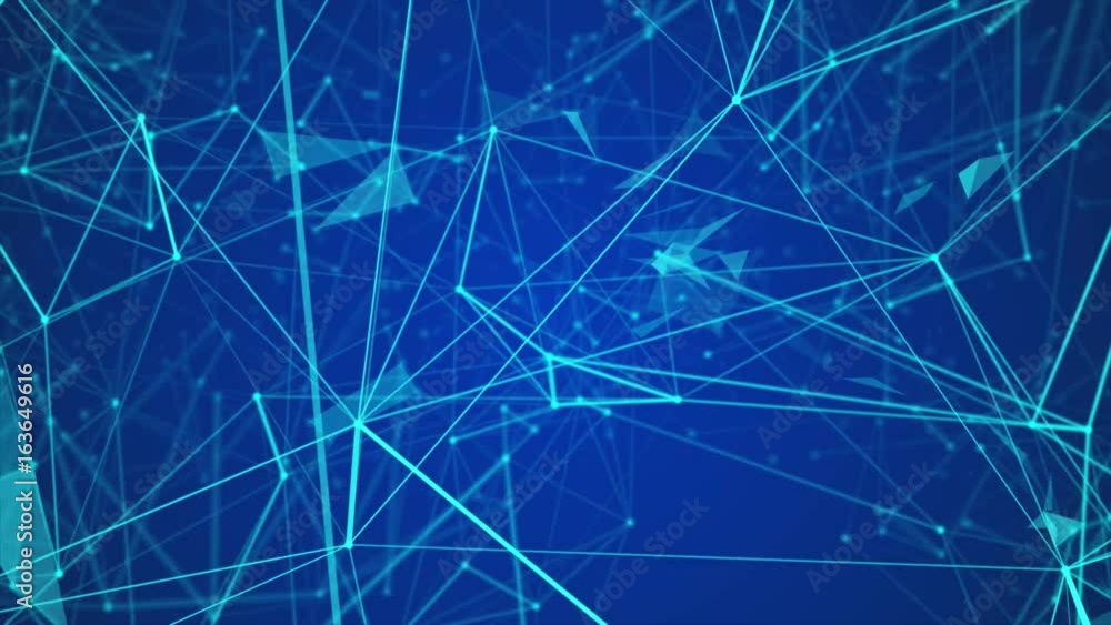 Poster abstract blue geometrical background with moving lines and dots looping cg animation