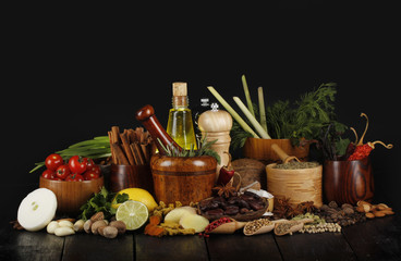 spices on black background