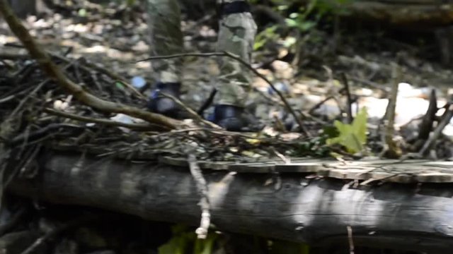 Jungle commando walk on wooden brige 
