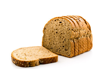 Black bread with seeds on white