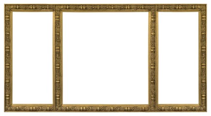 Silver frame of three parts (triptych) on a white background