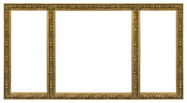 Silver frame of three parts (triptych) on a white background