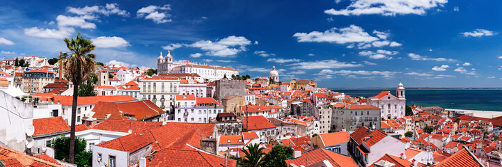 Panoramic view of the Alfama, the oldest district of Lisbon. Portugal