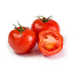 Ripe red tomatoes isolated on white background