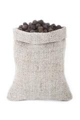 black peppercorn in sack isolated