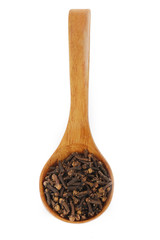 cloves in wooden spoon isolated