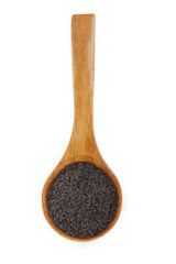 black sesame in wooden spoon isolated