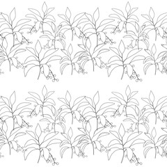 Vector  botanical seamless pattern with  simple hand drawn twigs with leaves and berries.