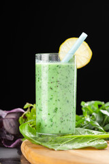 Healthy green vegetable smoothie with apples,spinach,cucumber