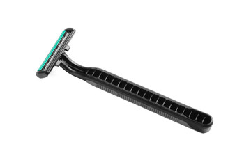 Disposable plastic shaving razor on white background