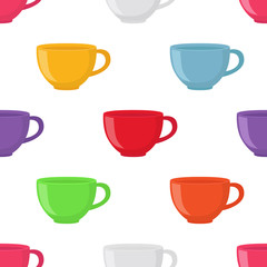 Seamless pattern of tea cup in cartoon flat style. Vector illustration