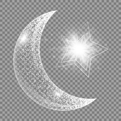 Ramadan kareem pattern. Twinkle background with abstract light, a crescent and star.
