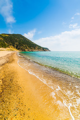 Golden shore in Solanas beach