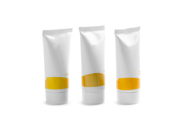 a tube of cosmetics on white background
