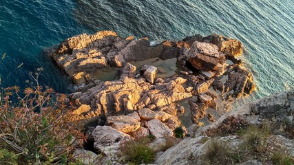 Top view on rocks in the Adriatic sea. Montenegro