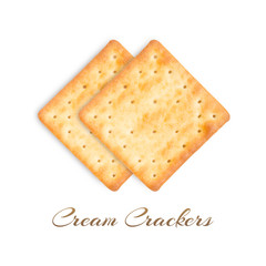 Fresh baked cream crackers in two pieces isolated on white background (clipping path included) with...