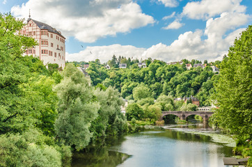 Weilburg Blick auf Schloss und Lahn