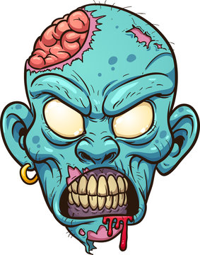 Cartoon zombie head. Vector clip art illustration with simple gradients. All in a single layer. 