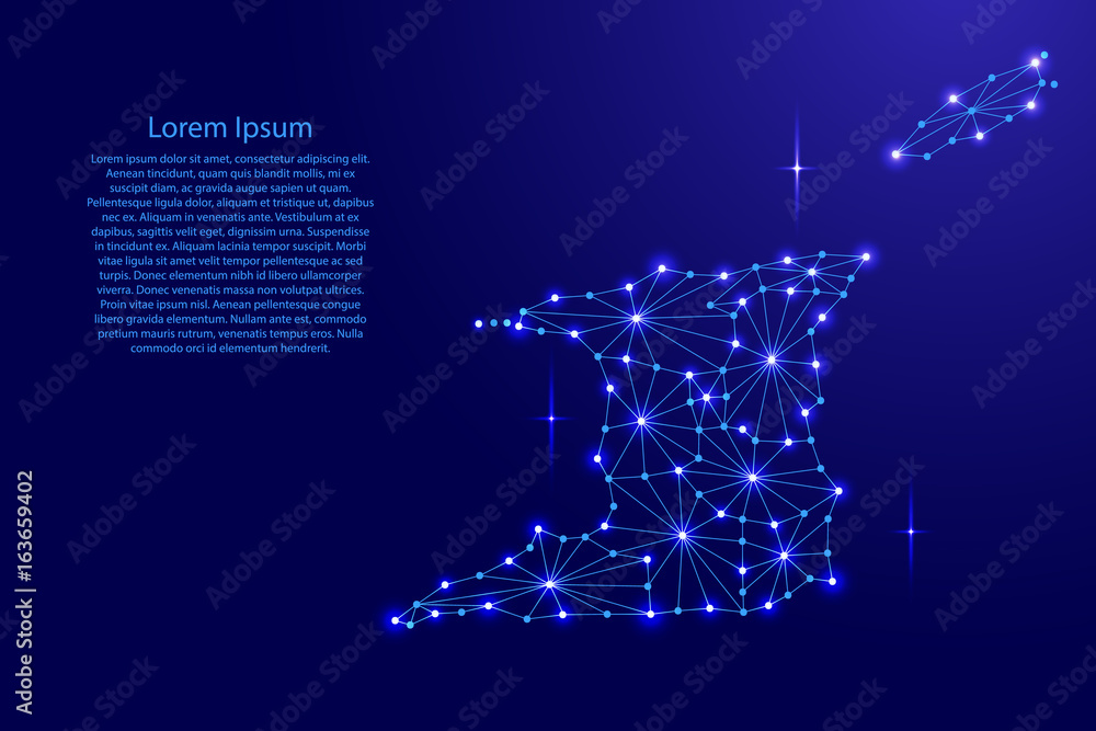 Poster trinidad and tobago map of polygonal mosaic lines network, rays and space stars of vector illustrati