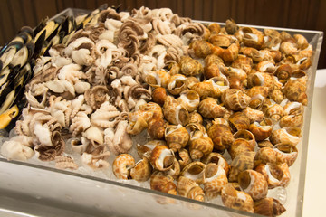 cooked seafood put on ice